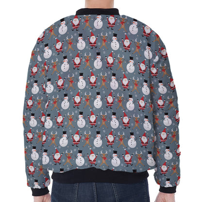 Santa Claus And Friends Pattern Print Zip Sleeve Bomber Jacket
