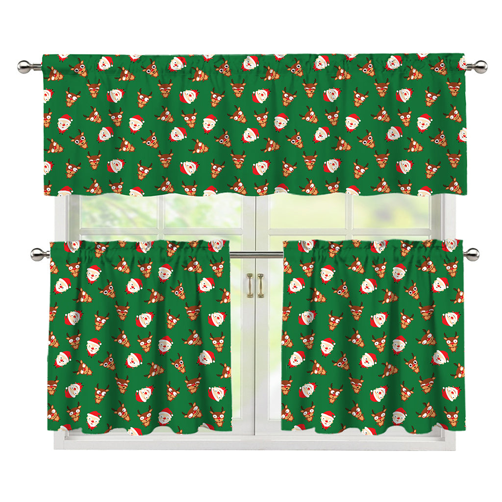 Santa Claus And Reindeer Emoji Print 3 Piece Kitchen Curtains