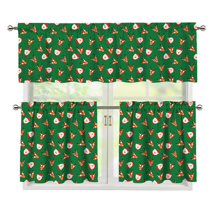 Santa Claus And Reindeer Emoji Print 3 Piece Kitchen Curtains