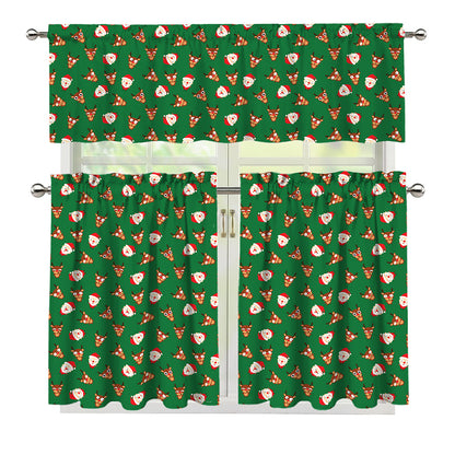 Santa Claus And Reindeer Emoji Print 3 Piece Kitchen Curtains