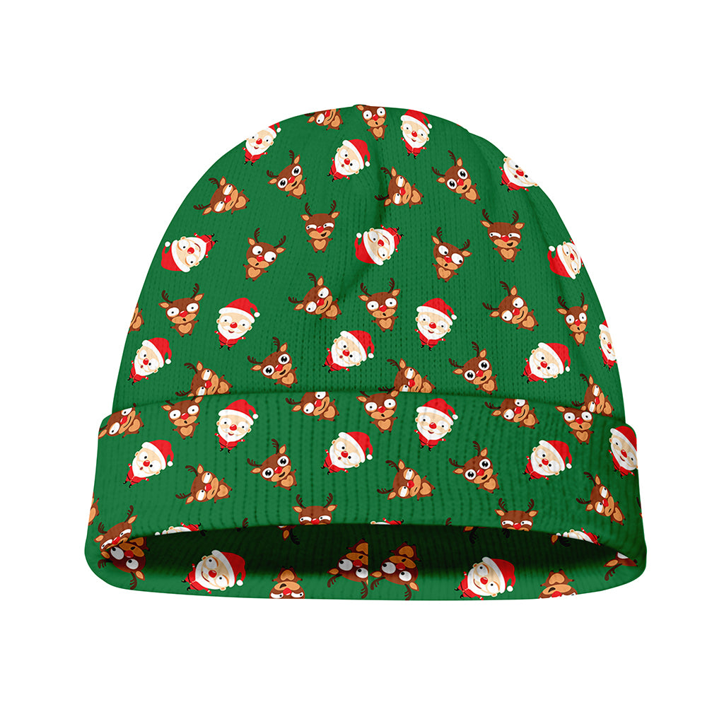 Santa Claus And Reindeer Emoji Print Beanie