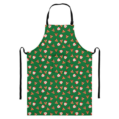 Santa Claus And Reindeer Emoji Print Bib Apron With Pocket