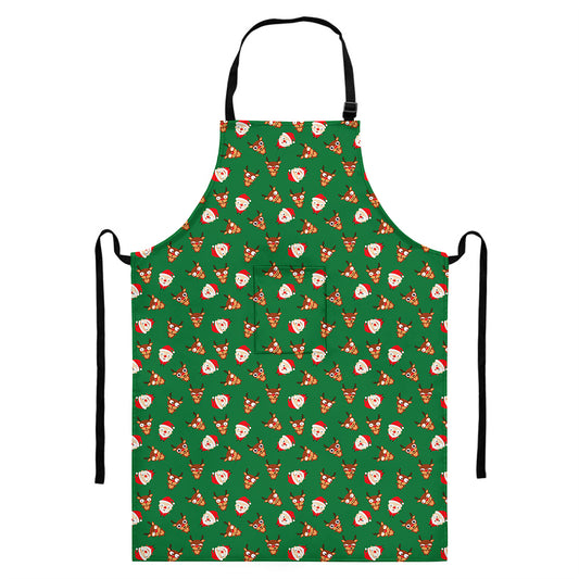 Santa Claus And Reindeer Emoji Print Bib Apron With Pocket