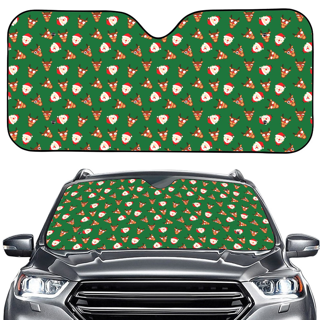 Santa Claus And Reindeer Emoji Print Car Windshield Sun Shade