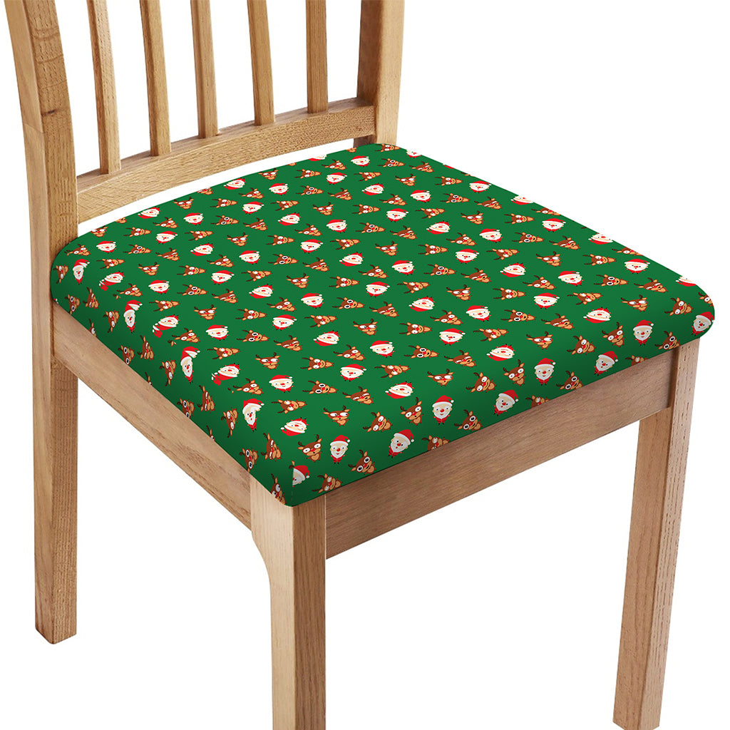 Santa Claus And Reindeer Emoji Print Chair Cushion Cover
