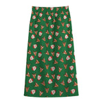 Santa Claus And Reindeer Emoji Print Cotton Front Slit Maxi Skirt