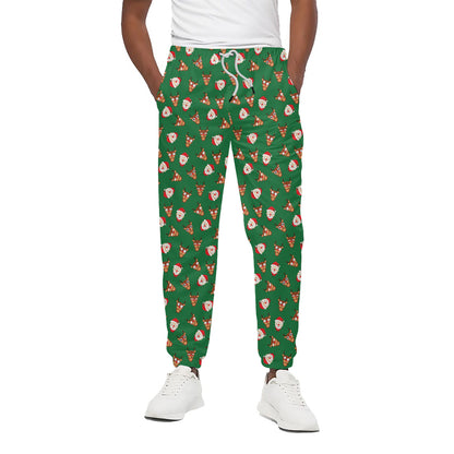 Santa Claus And Reindeer Emoji Print Cotton Pants