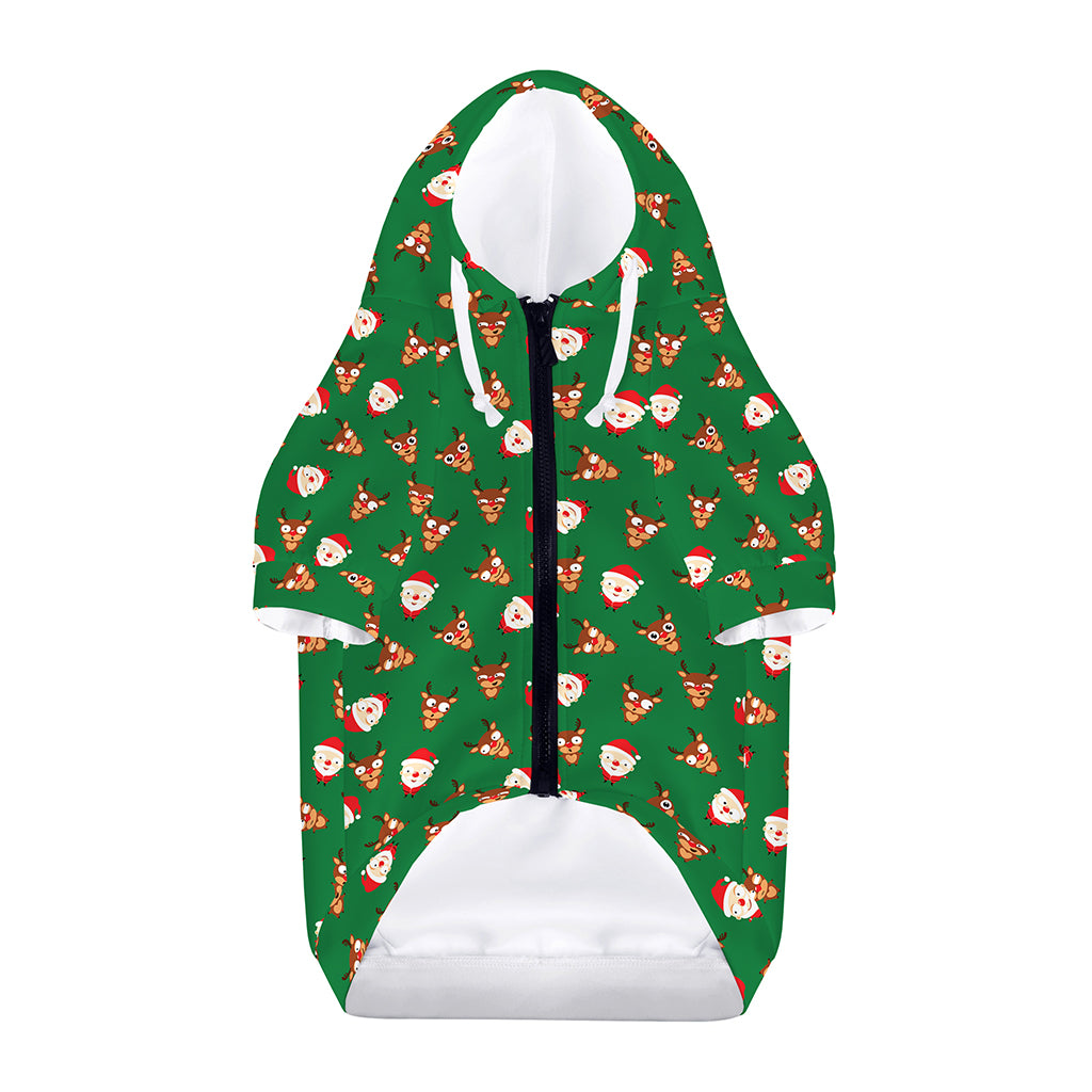 Santa Claus And Reindeer Emoji Print Dog Zip Up Hoodie