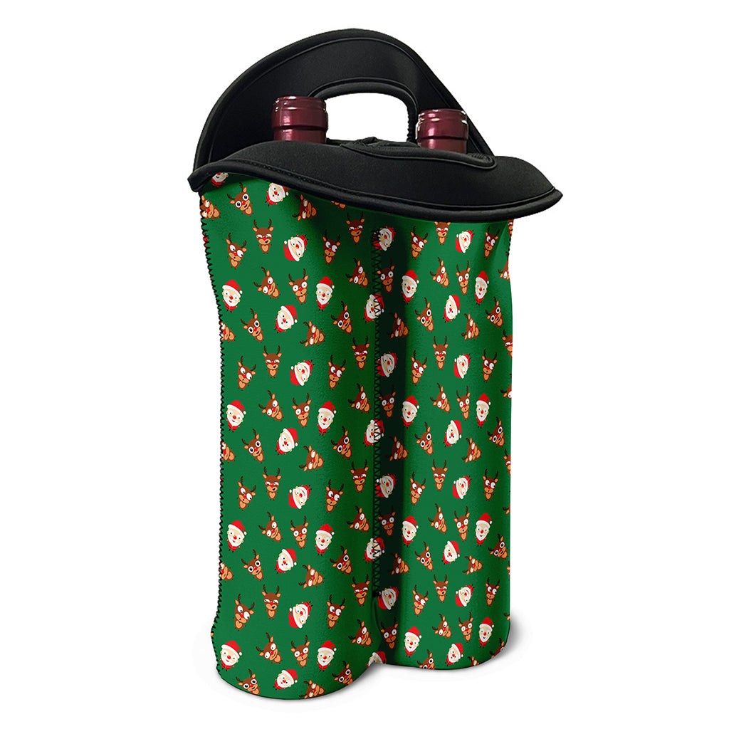 Santa Claus And Reindeer Emoji Print Double Neoprene Wine Tote