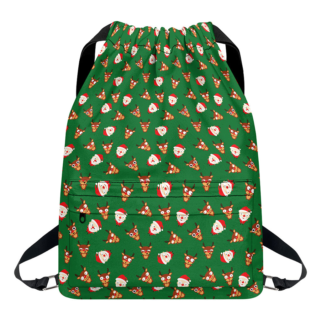 Santa Claus And Reindeer Emoji Print Drawstring Backpack