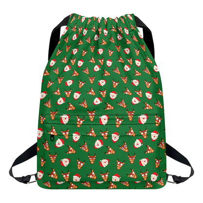 Santa Claus And Reindeer Emoji Print Drawstring Backpack