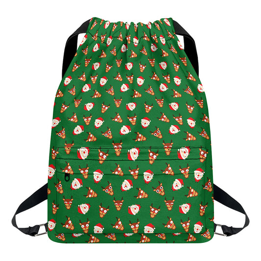 Santa Claus And Reindeer Emoji Print Drawstring Backpack