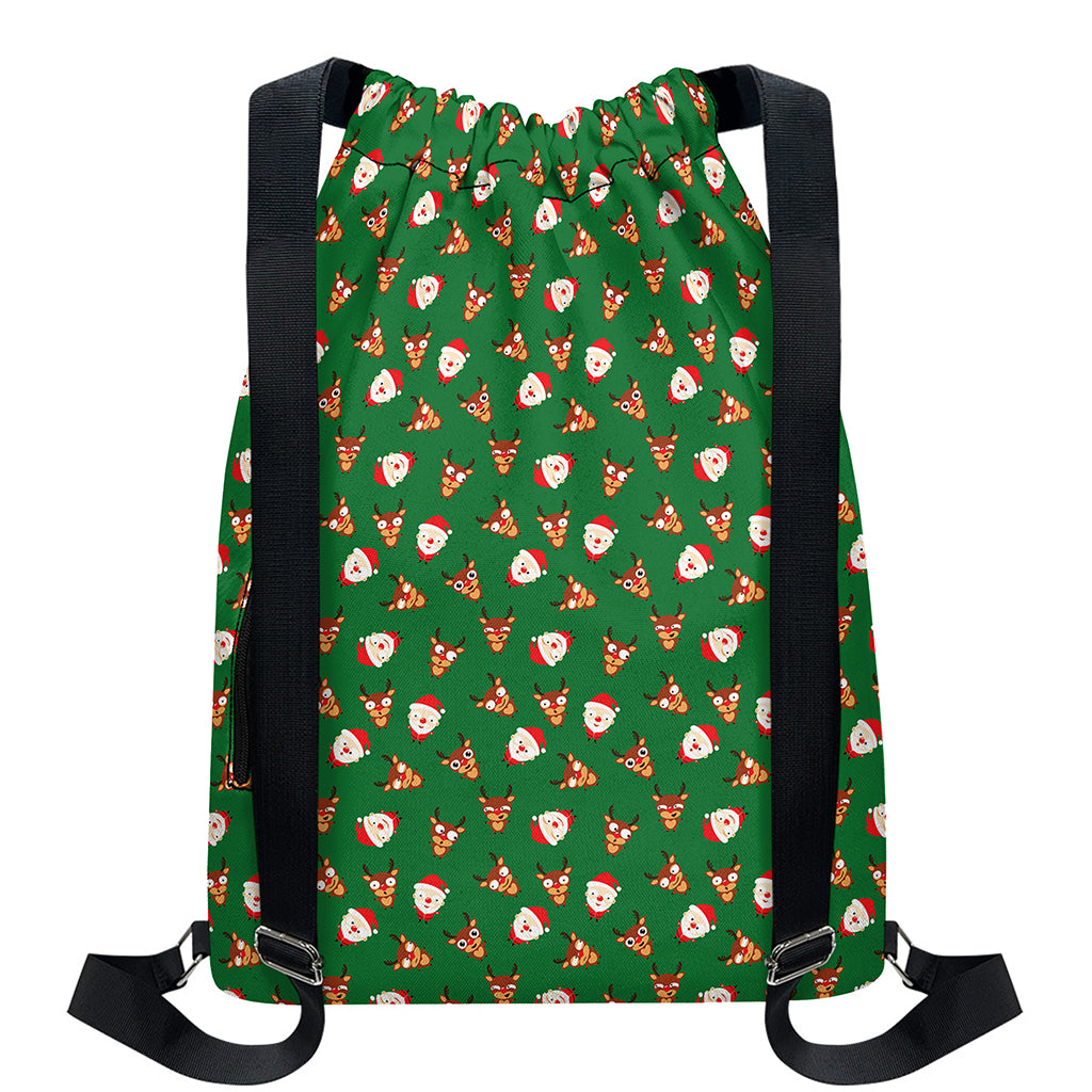 Santa Claus And Reindeer Emoji Print Drawstring Backpack
