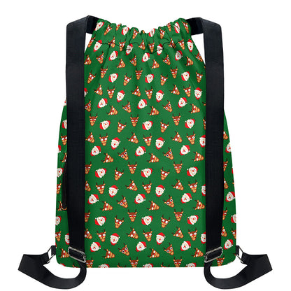 Santa Claus And Reindeer Emoji Print Drawstring Backpack