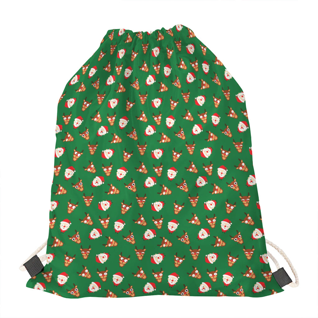Santa Claus And Reindeer Emoji Print Drawstring Bag