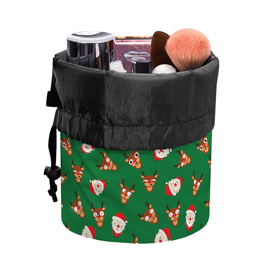 Santa Claus And Reindeer Emoji Print Drawstring Makeup Bag