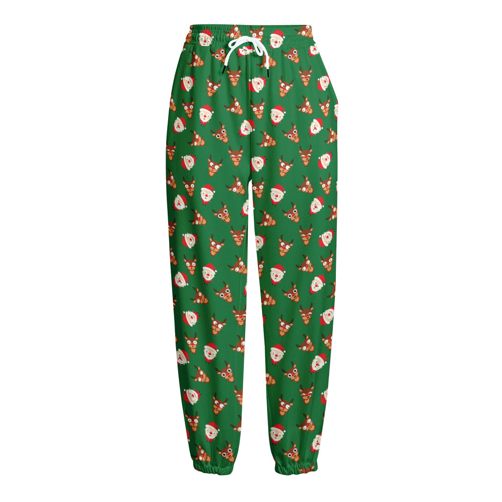 Santa Claus And Reindeer Emoji Print Fleece Lined Knit Pants