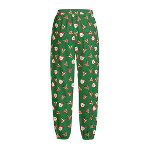 Santa Claus And Reindeer Emoji Print Fleece Lined Knit Pants