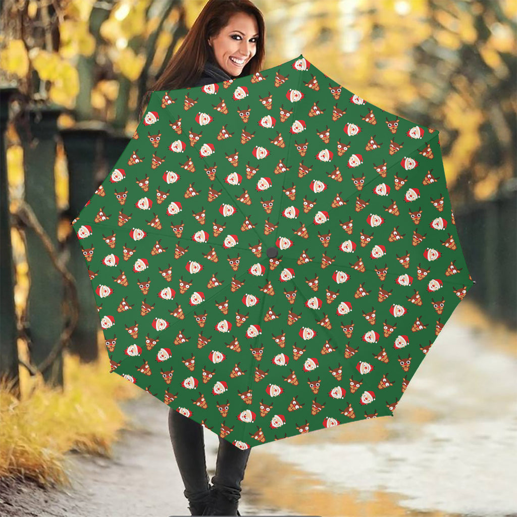 Santa Claus And Reindeer Emoji Print Foldable Umbrella
