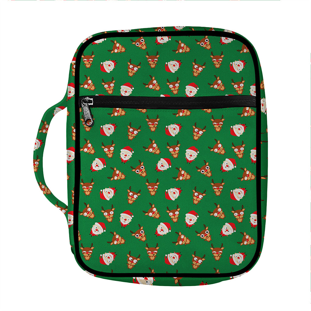 Santa Claus And Reindeer Emoji Print Front Pocket Bible Bag