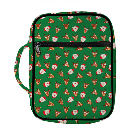 Santa Claus And Reindeer Emoji Print Front Pocket Bible Bag