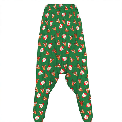 Santa Claus And Reindeer Emoji Print Hammer Pants