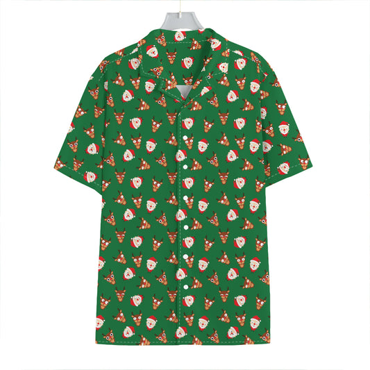 Santa Claus And Reindeer Emoji Print Hawaiian Shirt