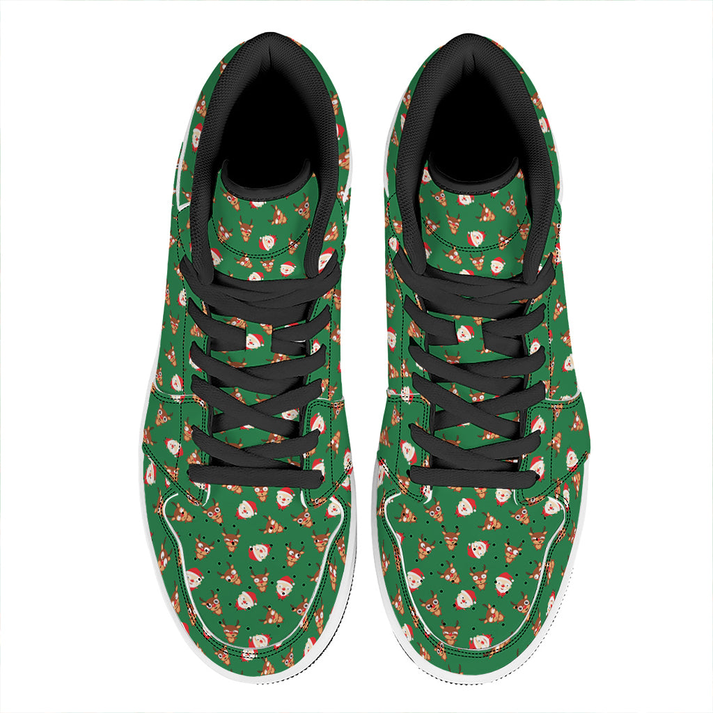 Santa Claus And Reindeer Emoji Print High Top Leather Sneakers