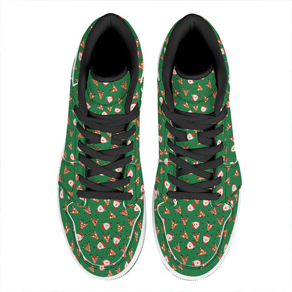 Santa Claus And Reindeer Emoji Print High Top Leather Sneakers