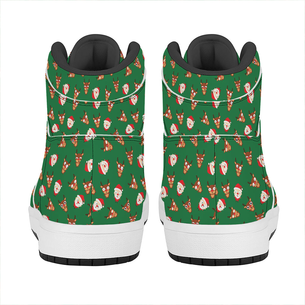 Santa Claus And Reindeer Emoji Print High Top Leather Sneakers