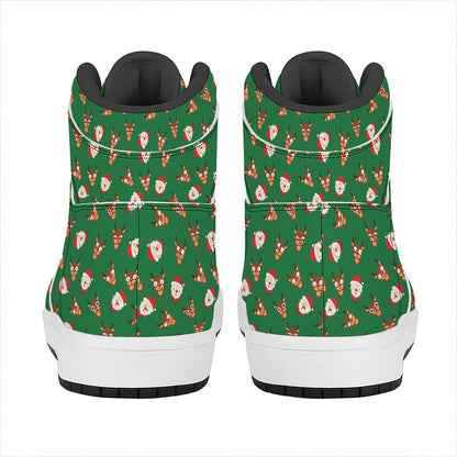 Santa Claus And Reindeer Emoji Print High Top Leather Sneakers