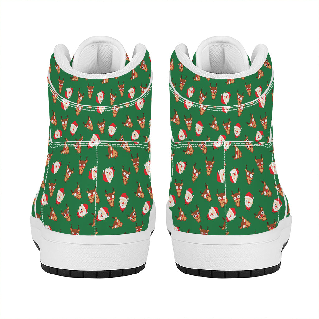 Santa Claus And Reindeer Emoji Print High Top Leather Sneakers