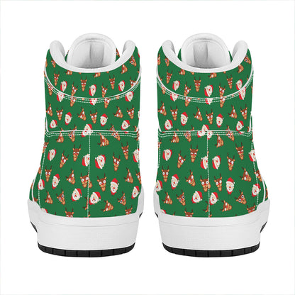 Santa Claus And Reindeer Emoji Print High Top Leather Sneakers