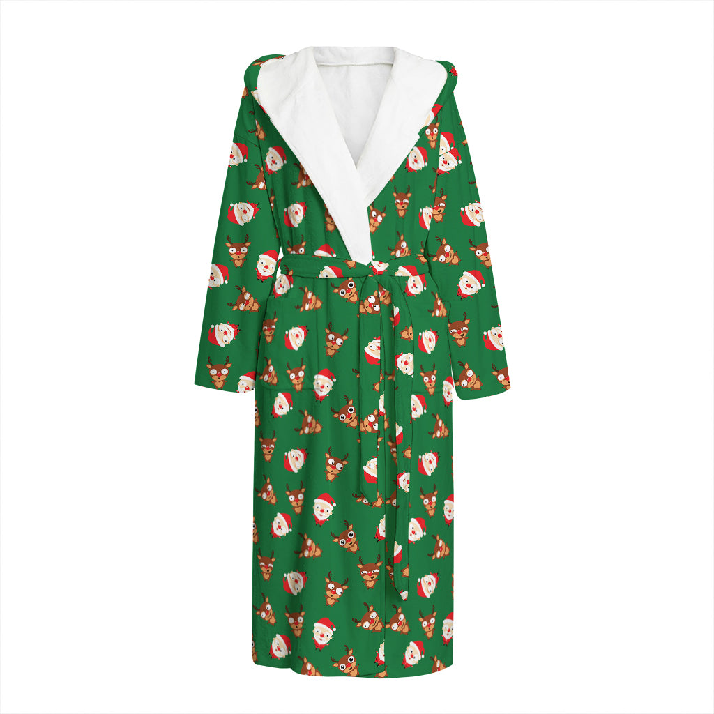 Santa Claus And Reindeer Emoji Print Hooded Bathrobe