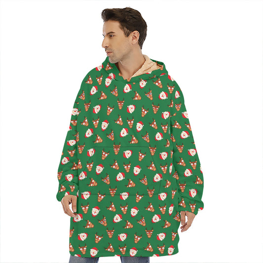 Santa Claus And Reindeer Emoji Print Hoodie Blanket