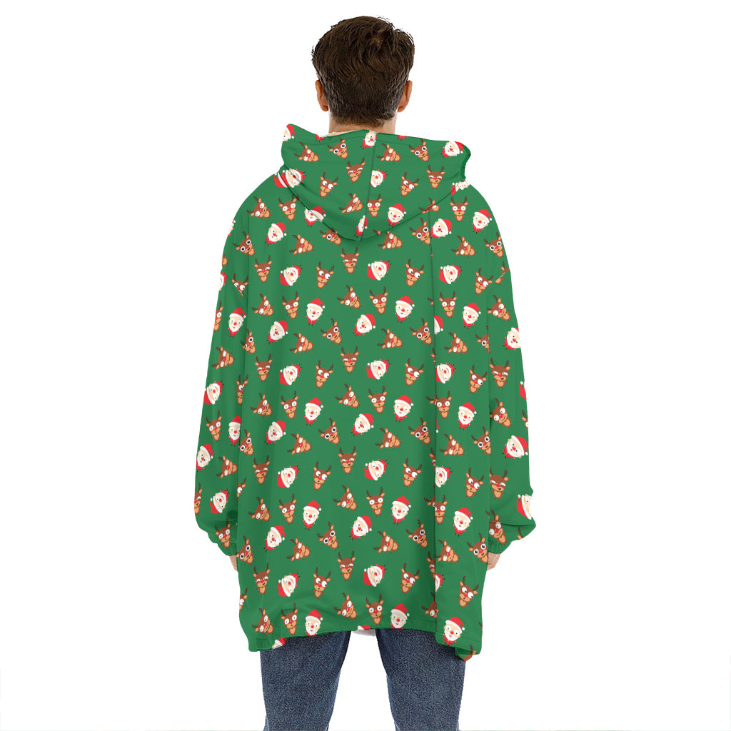 Santa Claus And Reindeer Emoji Print Hoodie Blanket