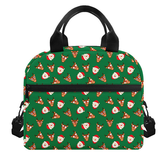 Santa Claus And Reindeer Emoji Print Insulated Lunch Bag