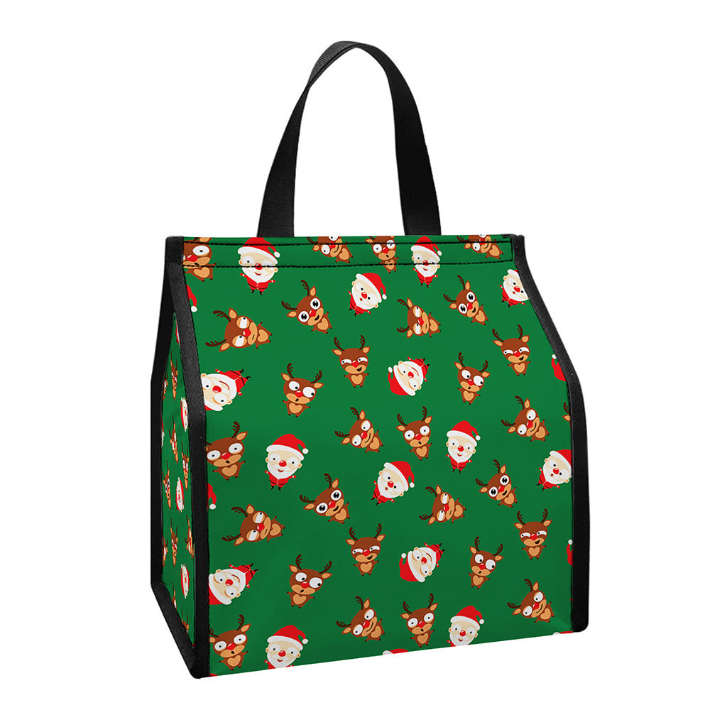 Santa Claus And Reindeer Emoji Print Insulated Lunch Tote