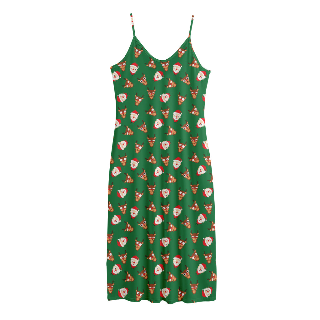 Santa Claus And Reindeer Emoji Print Jersey Midi Cami Dress