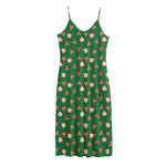 Santa Claus And Reindeer Emoji Print Jersey Midi Cami Dress