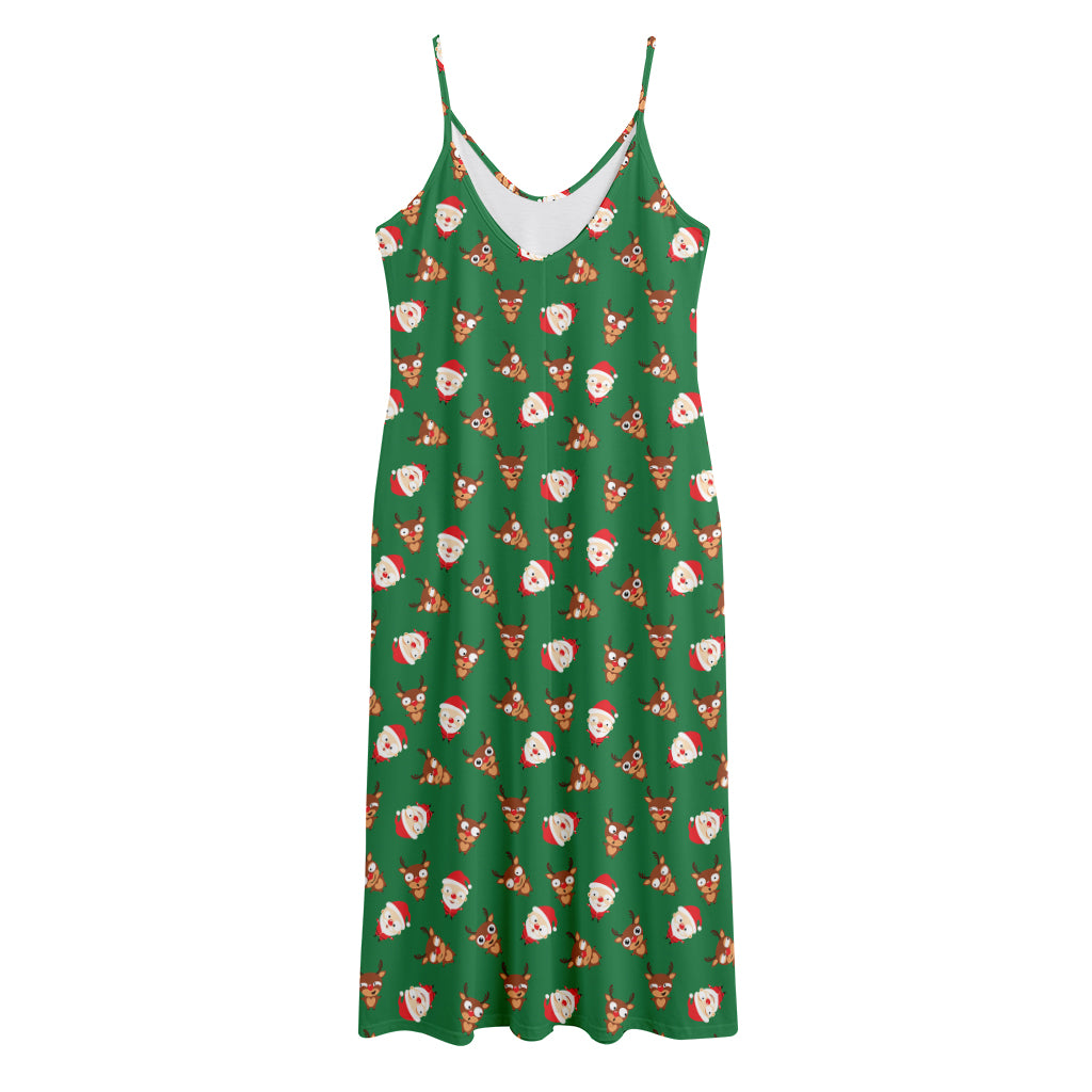 Santa Claus And Reindeer Emoji Print Jersey Midi Cami Dress