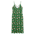 Santa Claus And Reindeer Emoji Print Jersey Midi Cami Dress