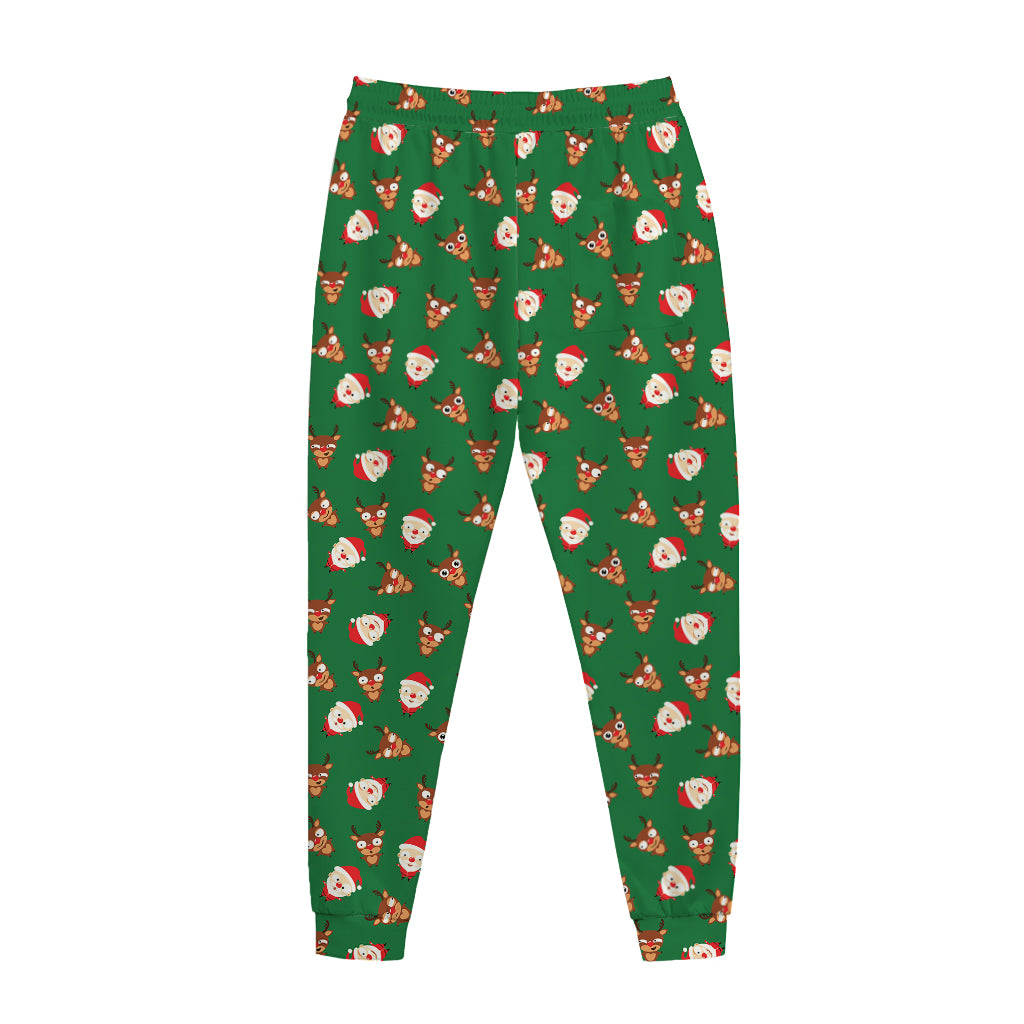 Santa Claus And Reindeer Emoji Print Jogger Pants