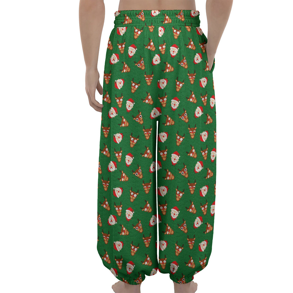 Santa Claus And Reindeer Emoji Print Lantern Pants