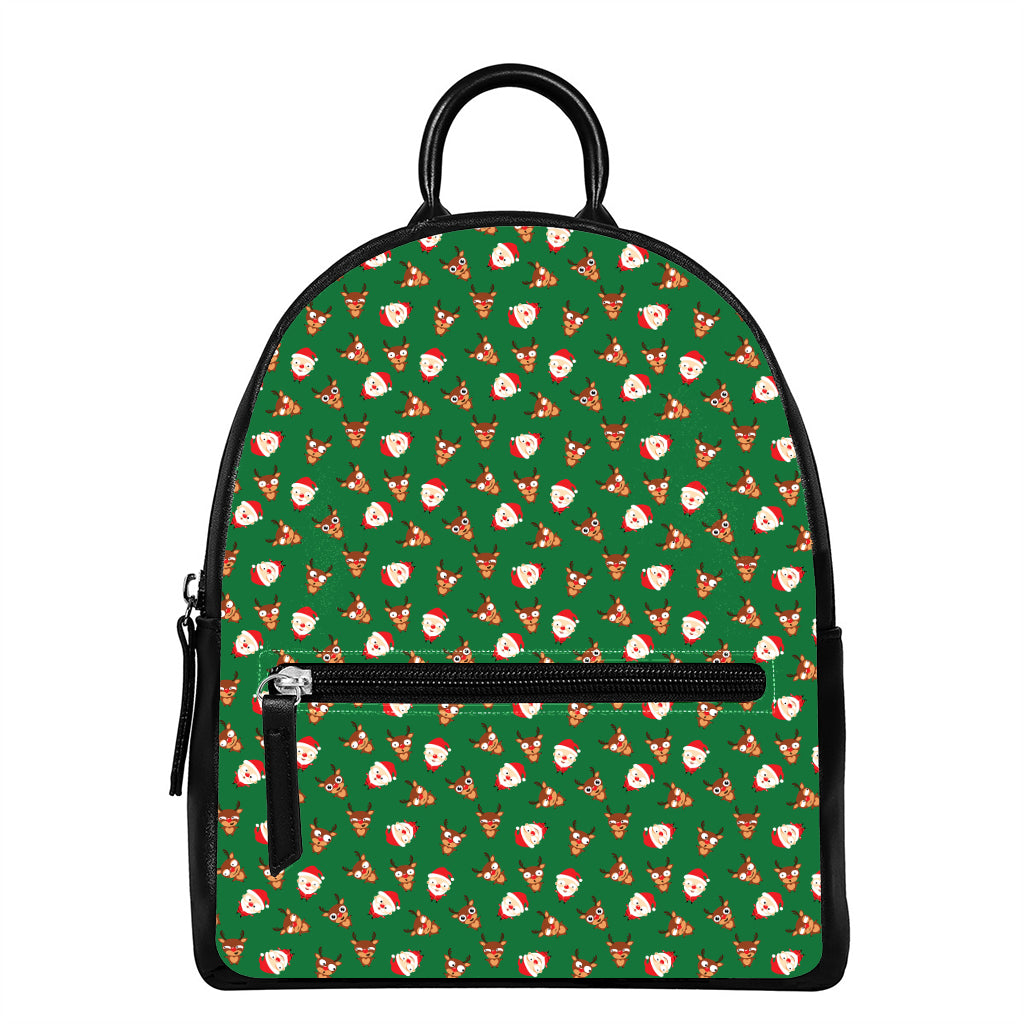 Santa Claus And Reindeer Emoji Print Leather Backpack