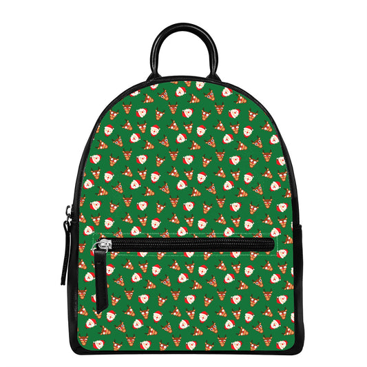 Santa Claus And Reindeer Emoji Print Leather Backpack