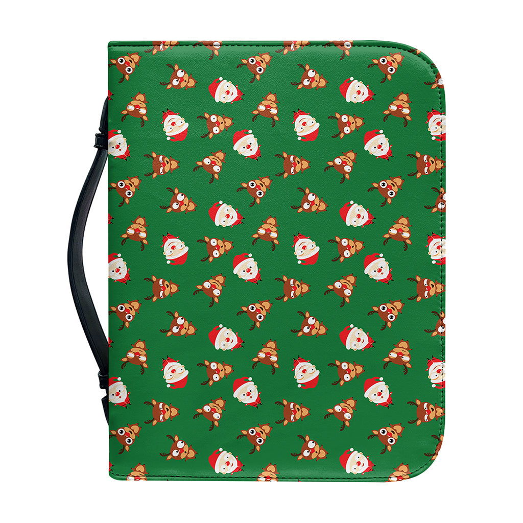 Santa Claus And Reindeer Emoji Print Leather Bible Cover