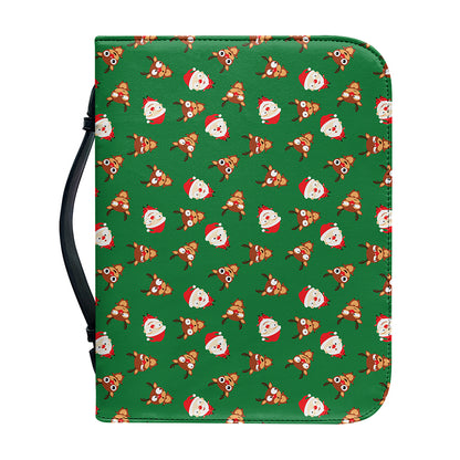 Santa Claus And Reindeer Emoji Print Leather Bible Cover