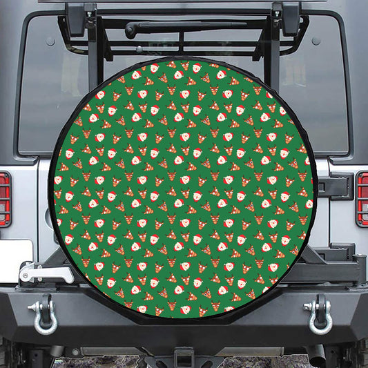Santa Claus And Reindeer Emoji Print Leather Spare Tire Cover