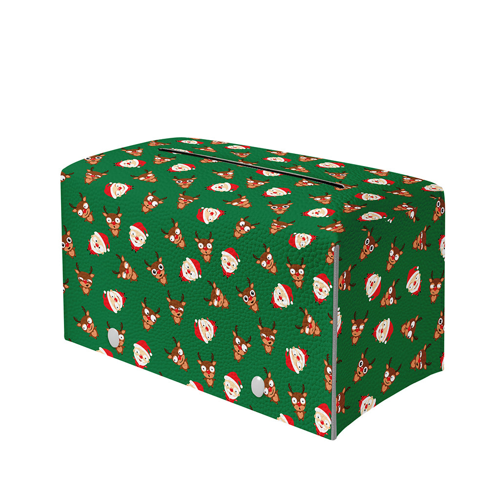 Santa Claus And Reindeer Emoji Print Leather Tissue Box Cover